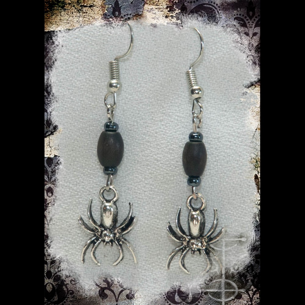 Boucles d'oreille araignée noire