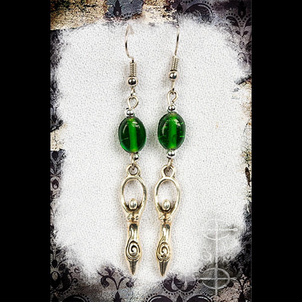 Boucles d'oreilles déesse mère verte